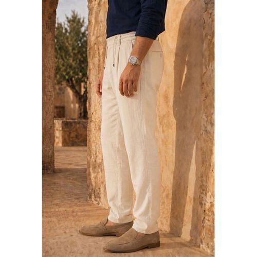 Forner Regular Fit Beli Lastikli Kemer Detaylı Erkek Kumaş Pantolon - Ekru