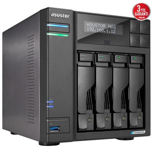 ASUSTOR AS6704T, 4Gb DDR4 Ram, 4 Yuvalı (4x22TB Destek), 4xM.2, PCI-e, 2x2.5GbE Network, 2xUSB 3.2, Tower NAS (Yedekleme) Cihazı