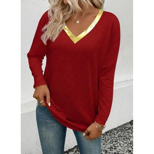 Kadın Uzun Kollu V Parlak Yaka Detaylı Viskon Bluz