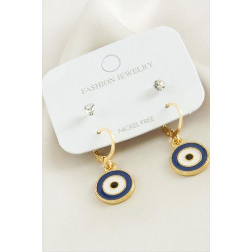 4 Adet Nazar Taşlı Mineli Halka Küpe