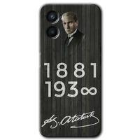 Oppo Reno 3 Kılıf HD Desen Baskılı Arka Kapak - Atatürk Ahşap İmza + Kırılmaz Cam