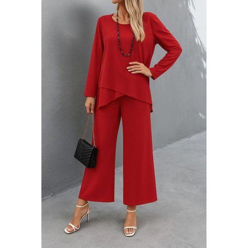Kadın Uzun Kollu Asimetrik Detaylı Salaş Sandy Bluz Ve Pantolon Ikili Takım