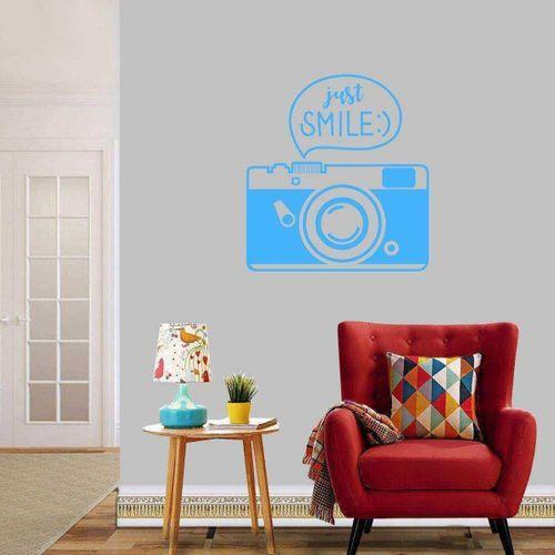 Just Smile Yazılı Fotoğraf Makinesi Dekoratif Duvar Sticker, Çıkartma, Etiket