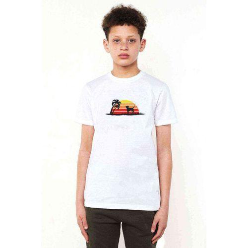 Silhouette Labrador Retriever on Sunset Beach Baskılı Unisex Çocuk Beyaz t-shirt