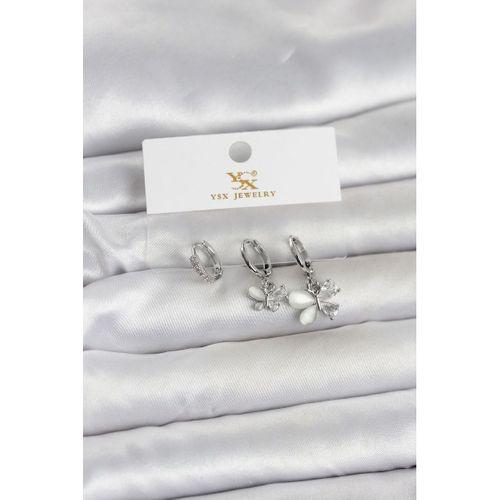 Pirinç Gümüş Renk Kelebek Model 3'lü Kadın Küpe