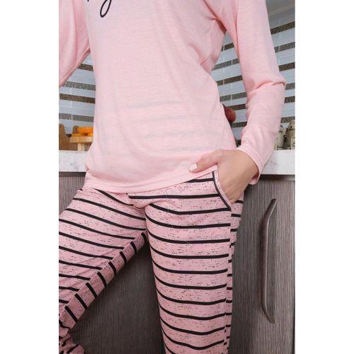Kadın Penye Uzun Kol Pijama Takım Pembe