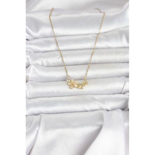316L Çelik Zincir Gold Renk Çiçek ve Kelebek Model Kadın Kolye