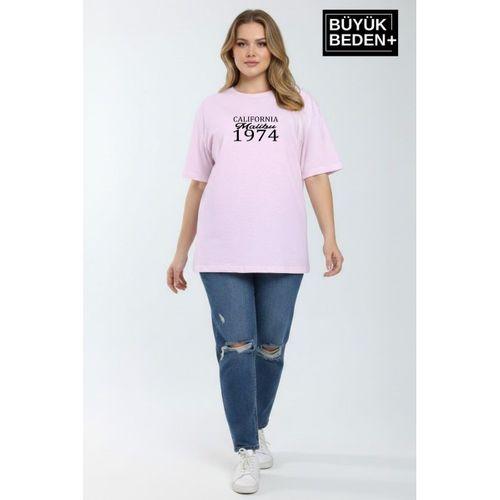 Süperlife Kadın Büyük Beden California 1974 Baskılı 3xl-6xl Bisiklet Yaka Tshırt SPR25BTSK510-2
