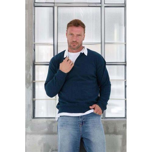 Polo Yaka Selanik Örme Kumaş Erkek Sweatshirt - İndigo