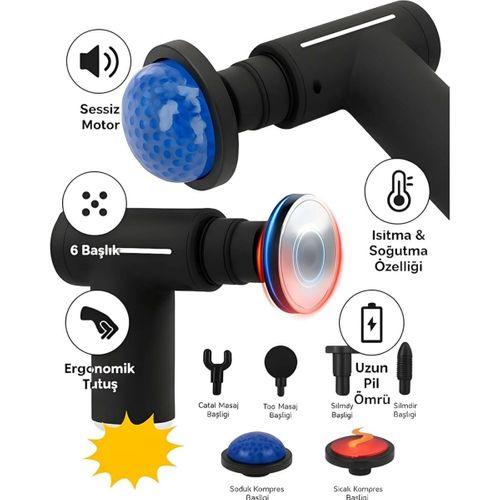 Sıcak Soğuk Terapili Masaj Tabancası Çift Fonksiyon 6 Başlıklı Şarjlı Derin Doku Cihazı