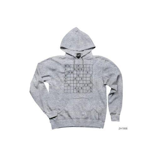 Sudoku Bulmaca Gri Kapşonlu Sweatshirt Hoodie
