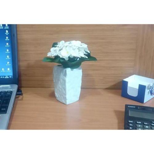 2 Adet Vazo Dahil,Vazoda Çiçek,Beyaz Yapay Çiçek,Vazo Dekoratif Çiçekli Su Yeşili 7X7X17Cm