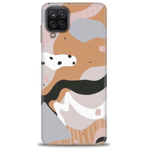 Samsung Galaxy M12 Kılıf HD Baskılı Kılıf - Kahve Beyaz + Tam Ekran Koruyucu