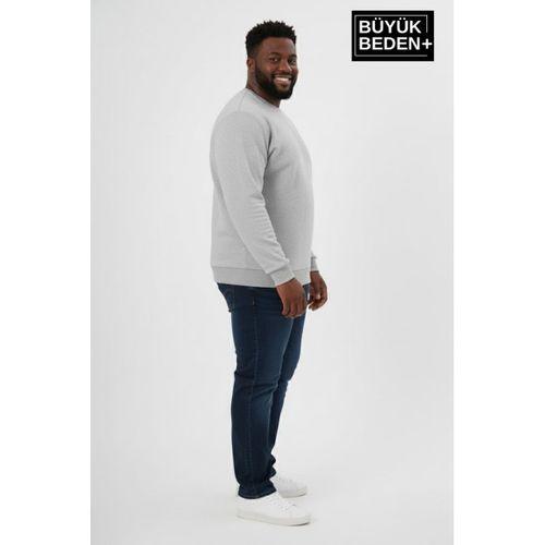 Erkek Büyük Beden Bisiklet Yaka Kollar ve Etek Ribanalı İnce Sweatshirt SPR26BSW956