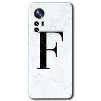 Xiaomi Mi 12 Pro HD Baskılı Kılıf + 9D Tam Ekran Koruyucu - Beyaz Mermer Desenli F Harfi