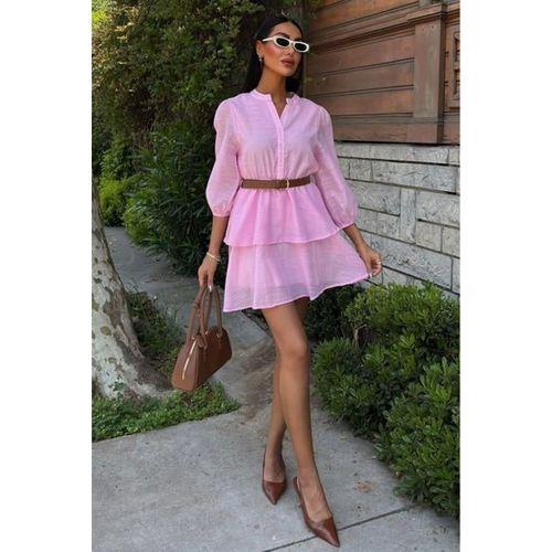 Deri Kemerli Fırfırlı Elbise 2901