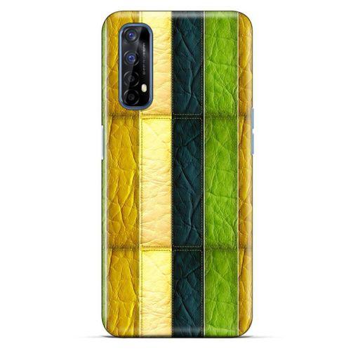 Oppo Realme 7 Kılıf Patchwork (37) Silicone Cover Sarı Lacivert
