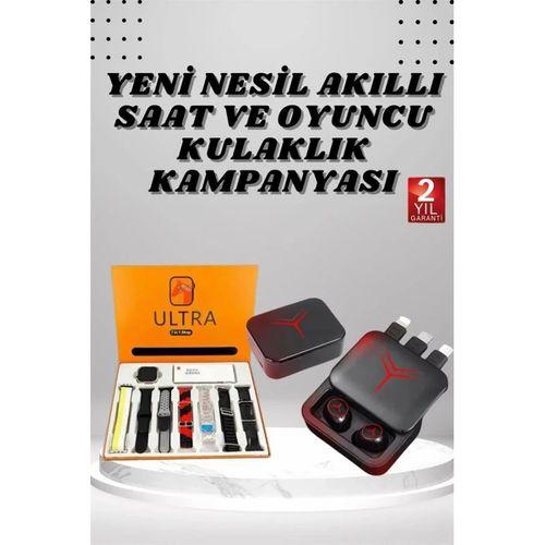 Dijital Göstergeli Powerbank Kablosuz Kulaklık Ve 7 Kordonlu Yeni Nesil Akıllı Saat Dokunmatik Kontrol