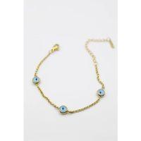 Nazarlı Zincir Çelik Bileklik - Altın