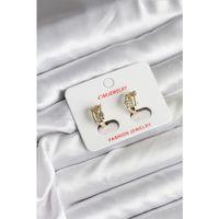 14K Gold Renk Kaplama Yarım Halka Zirkon Taşlı CM Kadın Küpe