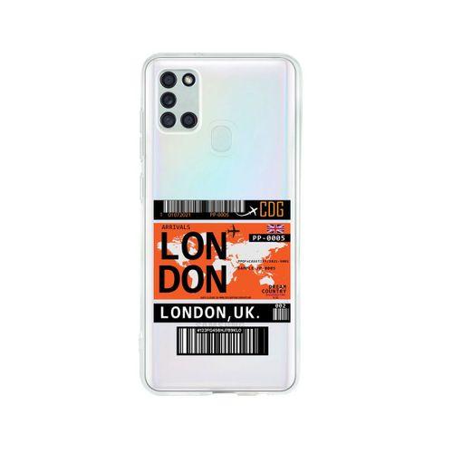 Samsung A21S London Bilet Tasarımlı Premium Şeffaf Silikon Kılıf