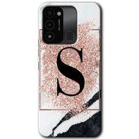 Tecno Spark 8C Kılıf HD Desen Baskılı Arka Kapak - Pembe Mermer Desenli S Harfi
