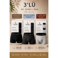 Erkek Likralı Pamuklu Nefes Alan Penye Boxer3Lü Paket - Siyah - Füme - Gri