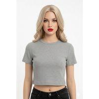Crop Kısakollu Body Gri Renk