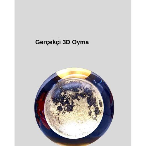 Ay Temalı Kristal Küre Gece Lambası Led Aydınlatmalı Premium Dekor
