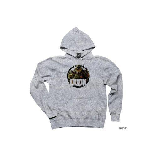 Doom Hero Gri Kapşonlu Sweatshirt Hoodie