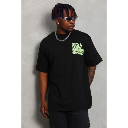 Erkek Baskılı T-Shirt Kısa Kol Bisiklet Yaka Regular Fit Rahat Kalıp Günlük Tişört - Siyah