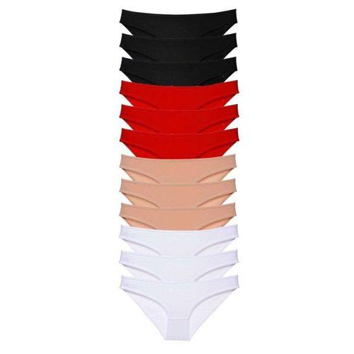 12 Adet Süper Eko Set Likralı Kadın Slip Külot Siyah Kırmızı Ten Beyaz