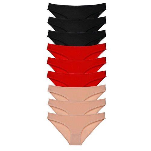 9 Adet Süper Eko Set Likralı Kadın Slip Külot Siyah Kırmızı Ten Mudanis
