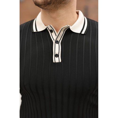 Erkek Düğme Yakalı Kontrast Yaka Triko Tişört