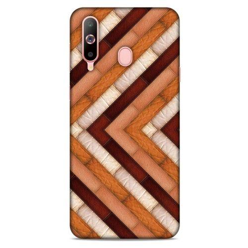 Samsung Galaxy A60 Kılıf Patchwork (40) Fit Silikon Kılıf Kahverengi Beyaz
