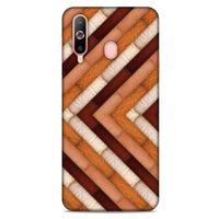 Samsung Galaxy A60 Kılıf Patchwork (40) Fit Silikon Kılıf Kahverengi Beyaz