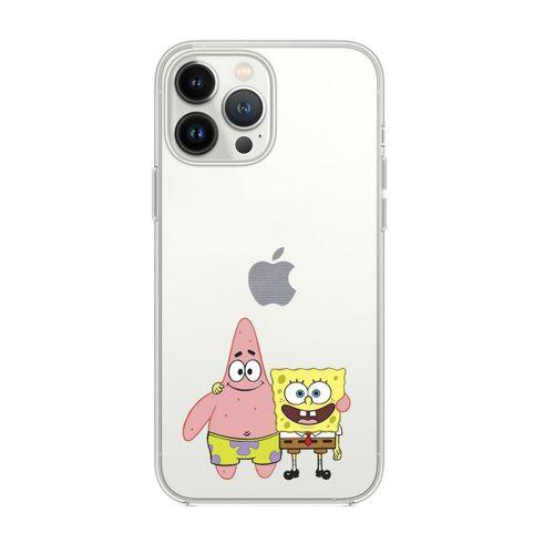 iPhone 14 Pro Uyumlu Sünger Bob ve Patrick Star Desenli Şeffaf Silikonlu Telefon Kılıfı