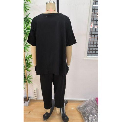 Kadın Kısa Kollu Bisiklet Yaka Viskon Iki Iplik Bluz Ve Pantolon Ikili Takım