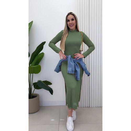 Kadın Uzun Kollu Balıkçı Yakalı Yanlardan Yırtmaçlı Kaşkorse Maxi Elbise