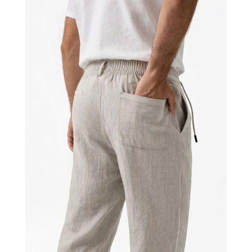 Erkek Keten Cepli Pantolon Lastikli Bel Bağcıklı Önden Fermuarlı - Gri