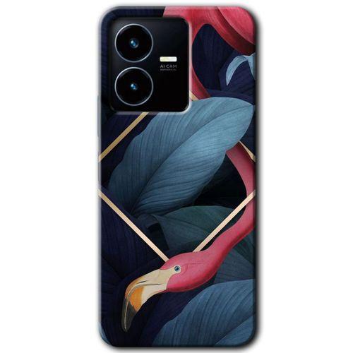 Vivo Y22s Kılıf HD Desen Baskılı Arka Kapak - Flamingo Yaprak