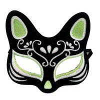 Siyah Süet Kaplama Gümüş Yeşil Simli Kedi Maskesi