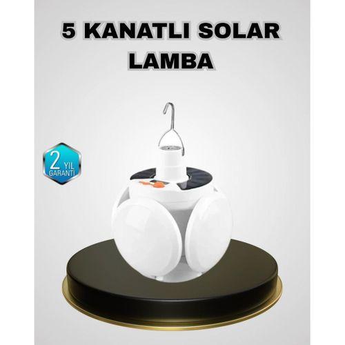 5 Kanatlı Solar Kamp Lambası – Usb Şarjlı, Taşınabilir, Ip65 Su Geçirmez Bahçe Lambası