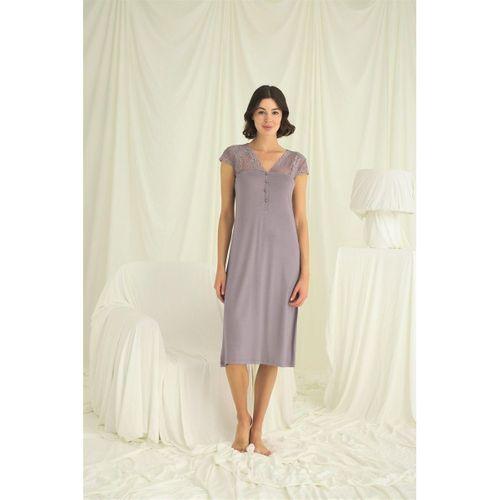 Kolu Omzu Ve Yakası Dantelli Önü Düğmeli Gecelik