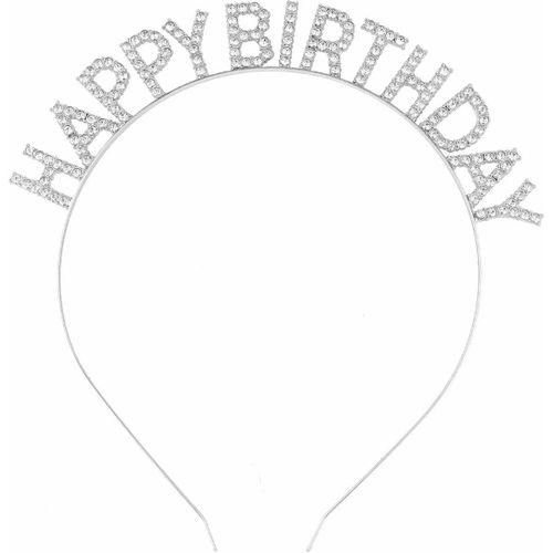 Gümüş Kristal Taşlı Happy Birthday Tacı