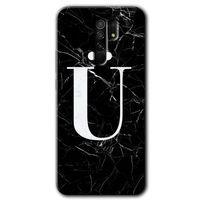 Redmi 9 Kılıf HD Desen Baskılı Arka Kapak - Siyah Mermer Desenli Ü Harfi + Kırılmaz Cam