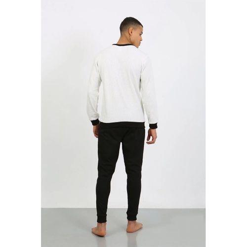 Erkek Uzun Kol Manşetli Paça Penye Pijama Takımı Beyaz