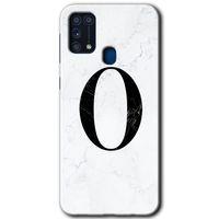 Samsung Galaxy M31 Kılıf Baskılı Kapak - Beyaz Mermer Desenli O Harfi +Tam Ekran Koruyucu