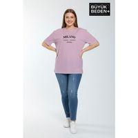 Süperlife Kadın Büyük Beden Milano İtalia Baskılı 3xl-6xl Bisiklet Yaka Tshırt SPR25BTSK510-09