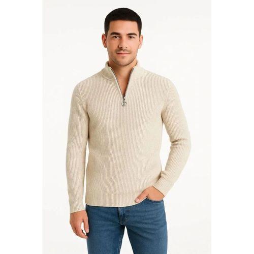 Erkek Fitilli Triko Kazak 2’li Set – Siyah - Bej Kalın Dokuma Pamuklu Regular Fit V Yaka Fermuarlı Uzun Kollu Rahat Kışlık Kazak Kombini